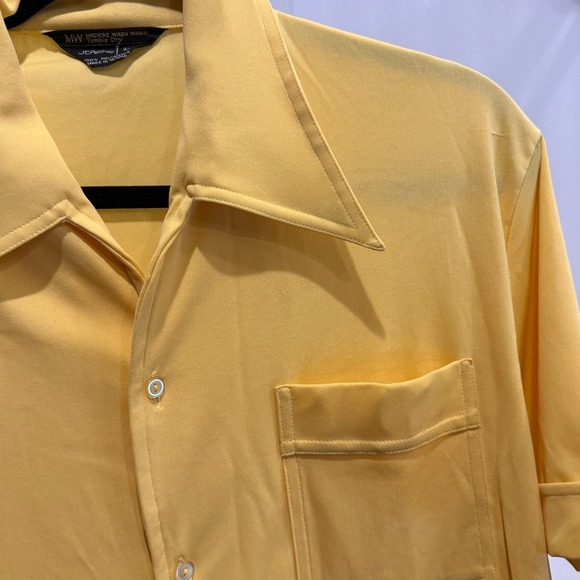 Vtg JCPenney yellow disco shirt men's L vintage 1970s camp collar - Picture 4 of 7